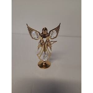 Mascot Angel Figurine Statue 24K Gold Plated With Austrian Crystals Made In USA